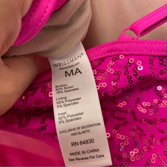 Weissman elite solo Dance costume hot pink sequin Barbie Dreams 17414 MA adult - Picture 7 of 10